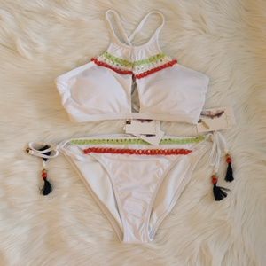 Jessica Simpson White Desert Island Bikini Swim Set Size Large